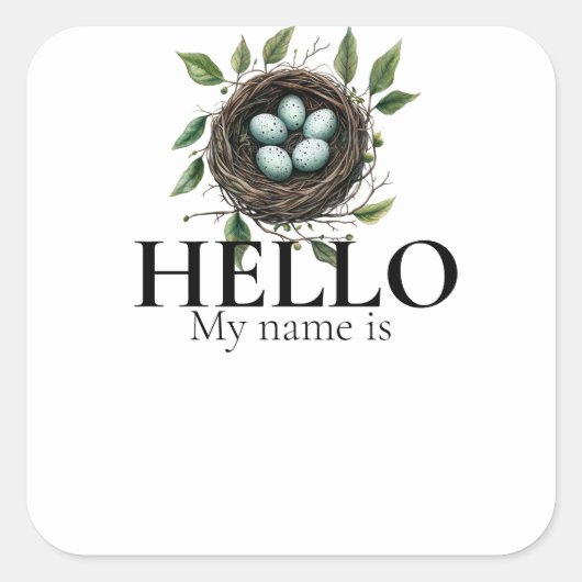 Nesting Party Naam Tag Vogelnest Vierkante Sticker (Voorkant)