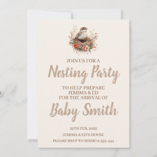 Nesting Party Neutrale Uitnodiging met Vogelnest