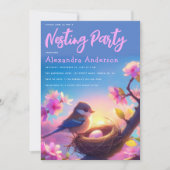 Nesting Party Schattigee Vogel & Ei Bloemen Roze B Kaart (Voorkant)
