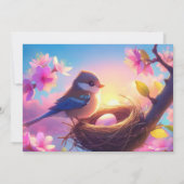 Nesting Party Schattigee Vogel & Ei Bloemen Roze B Kaart (Achterkant)