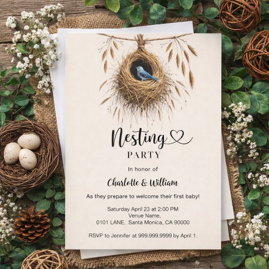 Nesting party vogel nest boho baby shower kaart