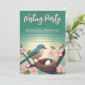 Nesting Party Vogel Nest Ei Groen Roze Bloesem Kaart (Staand voorkant)