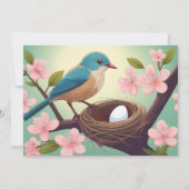 Nesting Party Vogel Nest Ei Groen Roze Bloesem Kaart (Achterkant)