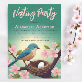 Nesting Party Vogel Nest Ei Groen Roze Bloesem Kaart