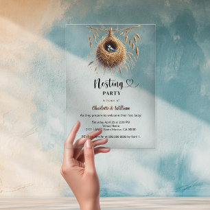 Nesting party vogelnest boho baby shower doorzicht acryl uitnodigingen