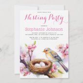 Nesting Party Waterverf Vogelnest Twee Eieren Bloe Kaart (Voorkant)