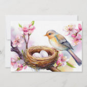 Nesting Party Waterverf Vogelnest Twee Eieren Bloe Kaart (Achterkant)