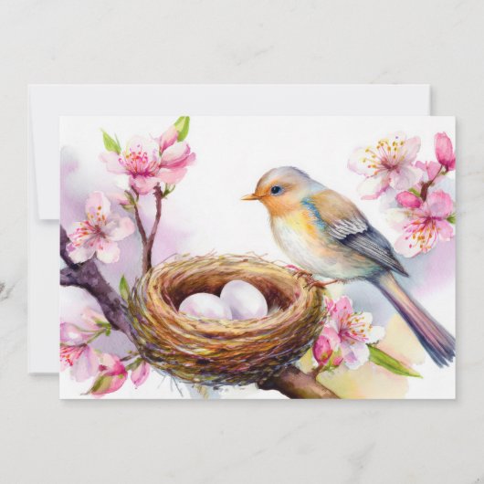 Nesting Party Waterverf Vogelnest Twee Eieren Bloe Kaart (Achterkant)