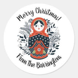 Nesting pop kerst rode matryoshka ronde sticker
