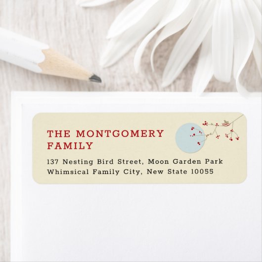 Nesting vogel en familie minimalistisch retouradre etiket (Insitu)