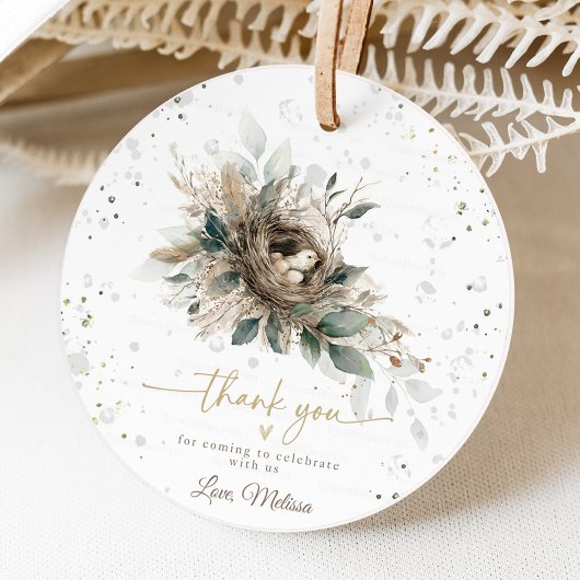 Nesting Woodland Neutral Rustic Fores Baby shower Bedankjes Labels