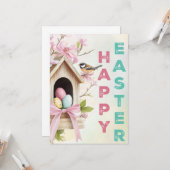 Nestled Blessings – Easter Birdhouse Charm Kaart (Voorkant / Achterkant in situ)