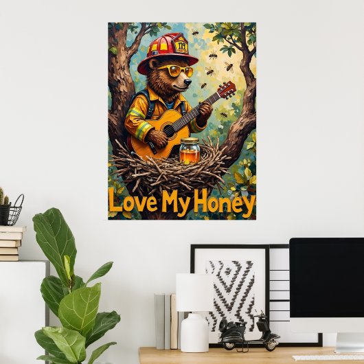 Nestled Notes: Forest Rhapsody van Beer Poster (Thuiskantoor)