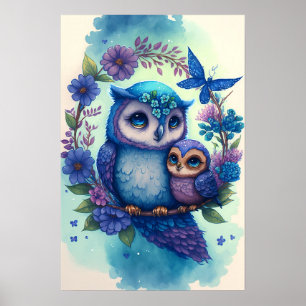 Nestling - Mama & Baby Uil Poster Print