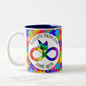 Net 18e is Autistic Pride Day Tweekleurige Koffiemok (Links)