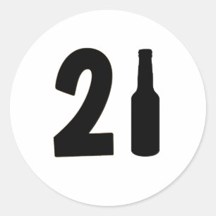 Net 21 bierflesjes gedraaid op 21ste verjaardag ronde sticker