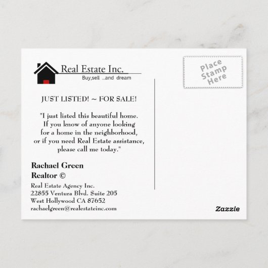 NET AANGEBODEN briefkaart onroerend goed (Achterkant)