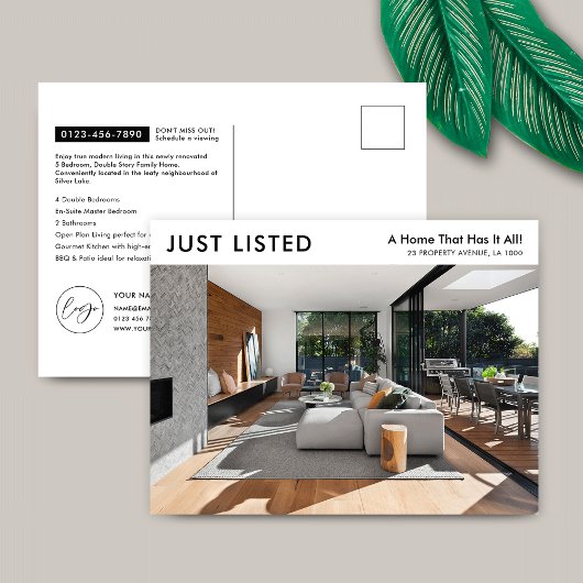 Net aangeboden minimalistische woning voor verkoop briefkaart