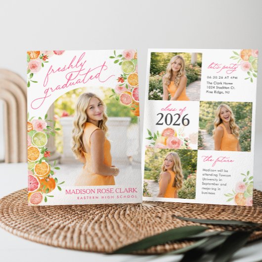 Net Afgestudeerd Bloemig Citrus Afstudeerfeest Kaart