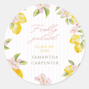 Net afgestudeerd citroentje roze bloemen grad fees ronde sticker