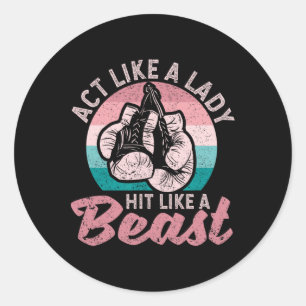 Net als een dame als een beest Funny Boxing Glov Ronde Sticker