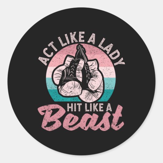 Net als een dame als een beest Funny Boxing Glov Ronde Sticker (Voorkant)