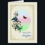 Net als een Daughter Birthday met Flowers<br><div class="desc">Een mooie bloemetjesverjaardagskaart voor iemand die als een dochter voor je is. Een mooi boeket van blauwe en witte bloemen met een bruine vlinder tijdens de vlucht. Het afbeelding heeft een delicaat gouden lijst.</div>