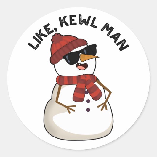 Net als Kewl Man Funny Cool Snowman Pun Ronde Sticker (Voorkant)