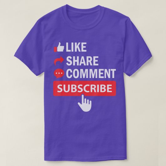 Net als Share Subscribe Commentaar Video Livestrea T-shirt (Design voorkant)