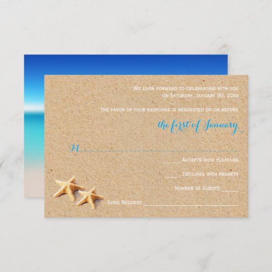 Net Beachy Wedding RSVP Sjabloon (Voorkant / Achterkant)