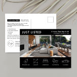 Net beursgenoteerd onroerend goed Black Real Estat Briefkaart<br><div class="desc">Modern Just listed Real Estate marketing briefkaart met ruimte voor uw logo, foto's van onroerend goed en details van onroerend goed met pictogrammen. Dit volledig aanpasbare zwart-wit onroerend goed te koop promotionele briefkaart is voorzien van een professioneel ontwerp met ruimte voor uw aangepaste tekst en eigendomsgegevens. Een eenvoudige manier om...</div>