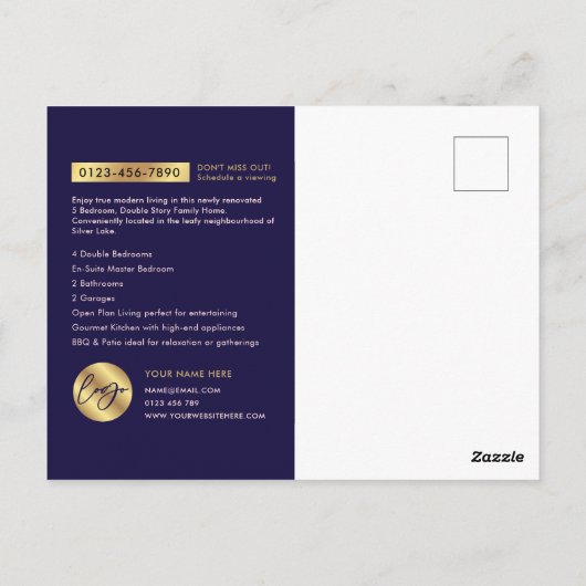 Net beursgenoteerde Navy & Gold Real Estate Market Briefkaart (Achterkant)