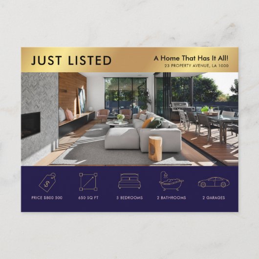 Net beursgenoteerde Navy & Gold Real Estate Market Briefkaart (Voorkant)