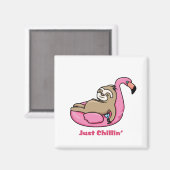 NET CHILLIN' - Lazy Sloth & Pink Flamingo Magneet (Voorkant / Achterkant)