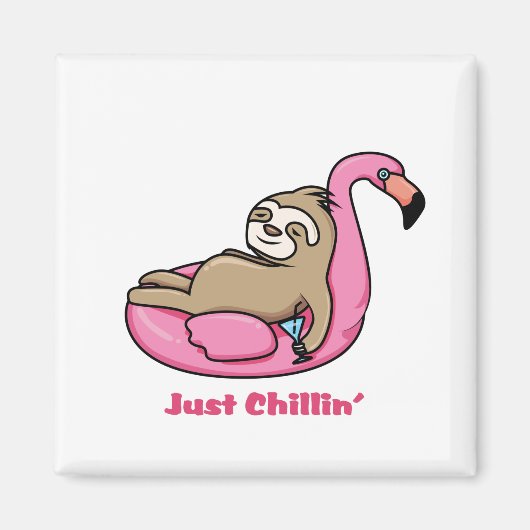NET CHILLIN' - Lazy Sloth & Pink Flamingo Magneet (Voorkant)