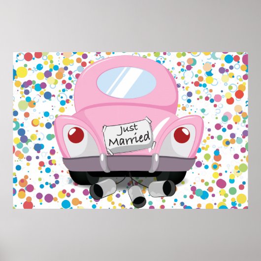net+echt+getrouwd,getrouwd+auto,kartonnen+huwelijk poster (Voorkant)