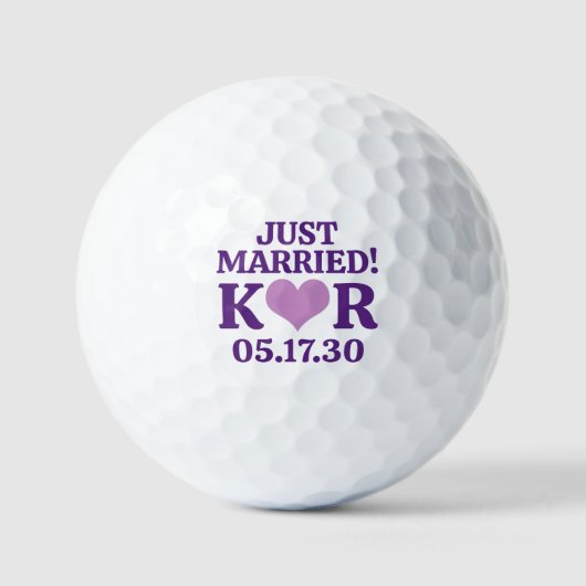 NET ECHT GETROUWD Monogram Huwelijksdatum & Paarse Golfballen (Voorkant)