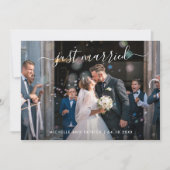 Net gehuwde Elegant Script Photo Elopement Aankondiging (Voorkant)