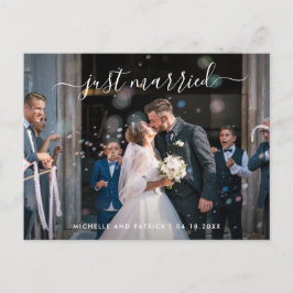 Net gehuwde Elegant Script Photo Elopement Aankondigingskaart