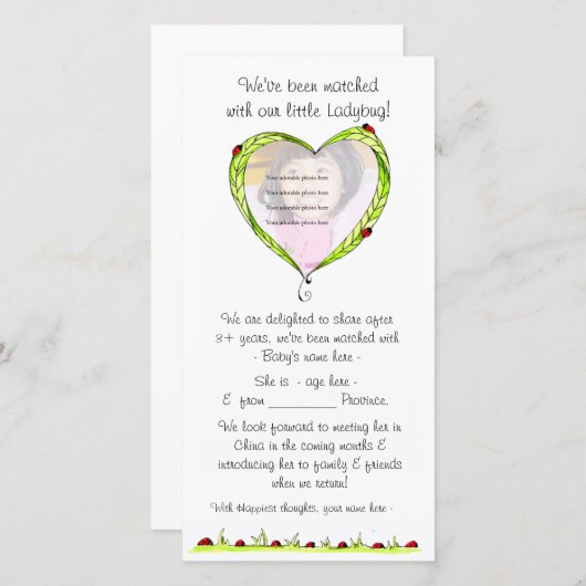 Net gematchte adoptieaankondiging aankondiging (Voorkant / Achterkant)