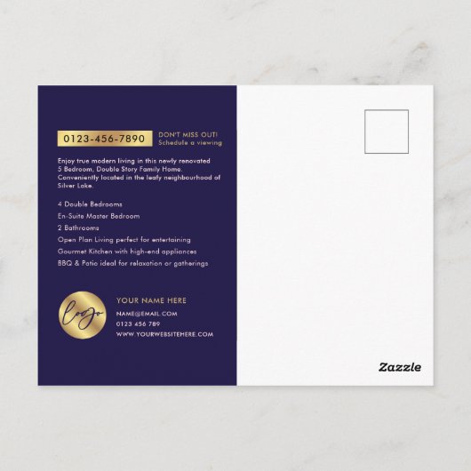 Net genoteerd eigendom marine en goud vastgoed mar briefkaart (Achterkant)