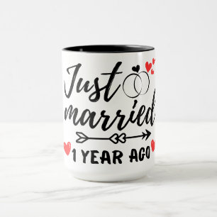 Net getrouwd 1 jaar geleden, 1e bruiloft Jubileum Mok