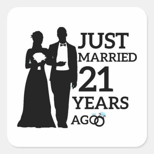 Net getrouwd 21 jaar geleden vierkante sticker (Voorkant)