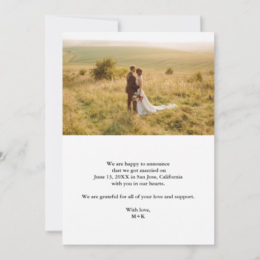 Net getrouwd 2-foto bruiloft elopement aankondiging (Achterkant)