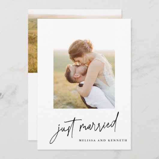 Net getrouwd 2-foto bruiloft elopement aankondiging (Voorkant / Achterkant)