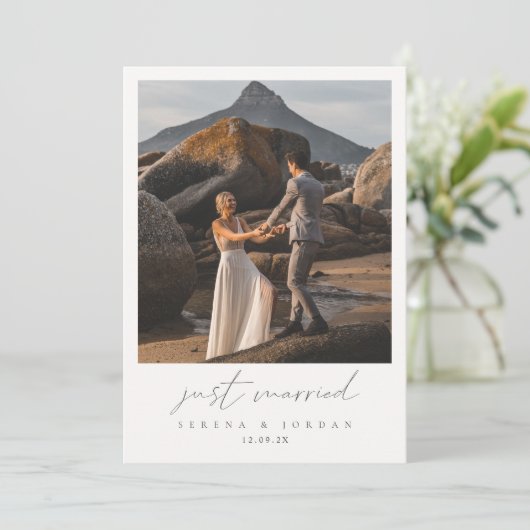 Net getrouwd 2 foto QR code bruiloft Aankondiging (Staand voorkant)