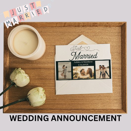 Net getrouwd 3 foto bruiloft aankondiging