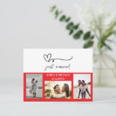 Net getrouwd 3 foto bruiloft aankondiging briefkaart (Staand voorkant)