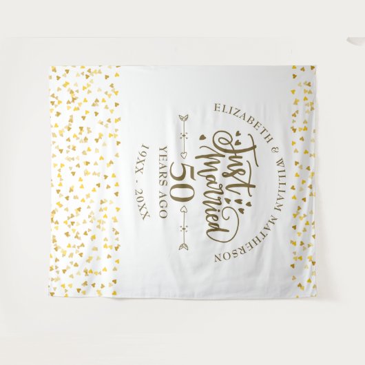 Net getrouwd 50e bruiloft Jubileum achtergrond Wandkleed (Voorkant (horizontaal))