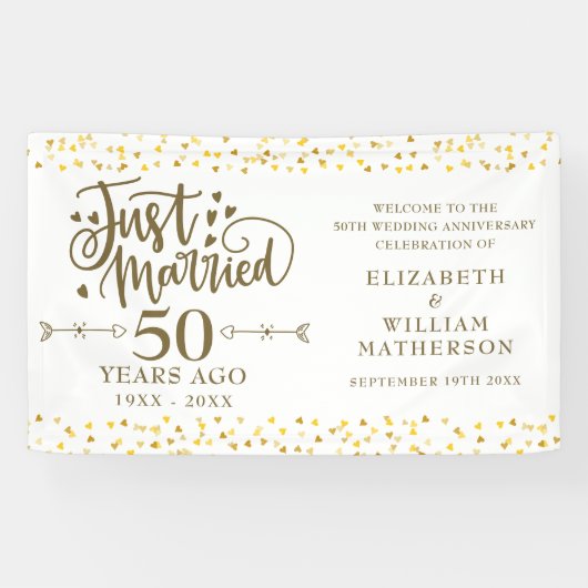 Net getrouwd 50e bruiloft Jubileum welkomstbord Spandoek (Horizontaal)